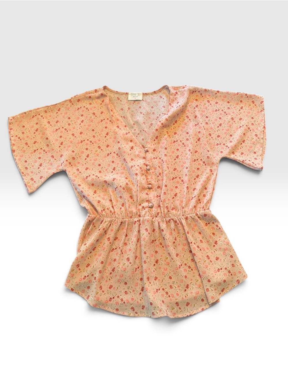 Sienna Sky Peach Floral V-Neck Peplum Blouse - Picture 2 of 6